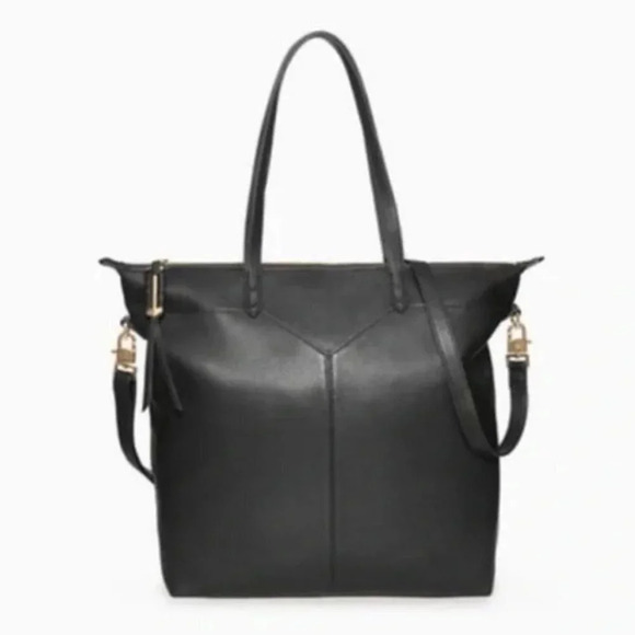 Stella & Dot Black Leather Covet Kensington Tote Bag with Gold Hardware Large - Picture 1 of 8